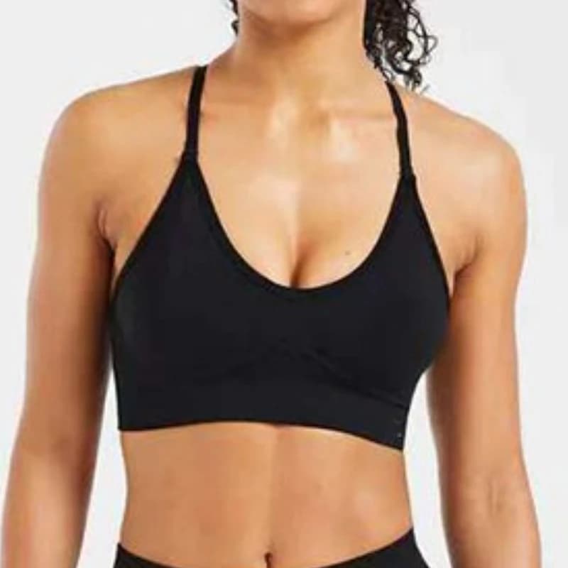 Women's seamless sports bra with back neckline, movement control, cross strap, training, running, gym, fitness, push up, sexy sports top without backrest