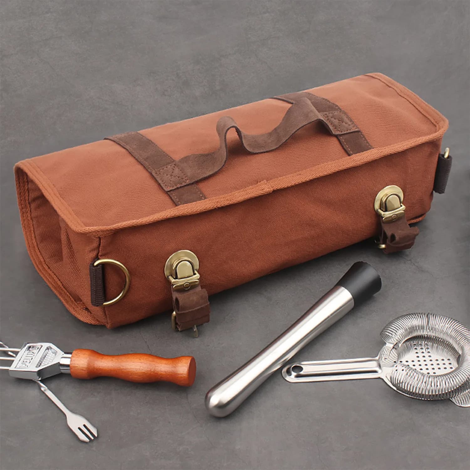 Professional Empty Bartender Organizer Travel Bag Portable Bar Canvas Tool Bag Cocktail Shaker Wine Set Storage Bag Without Tool