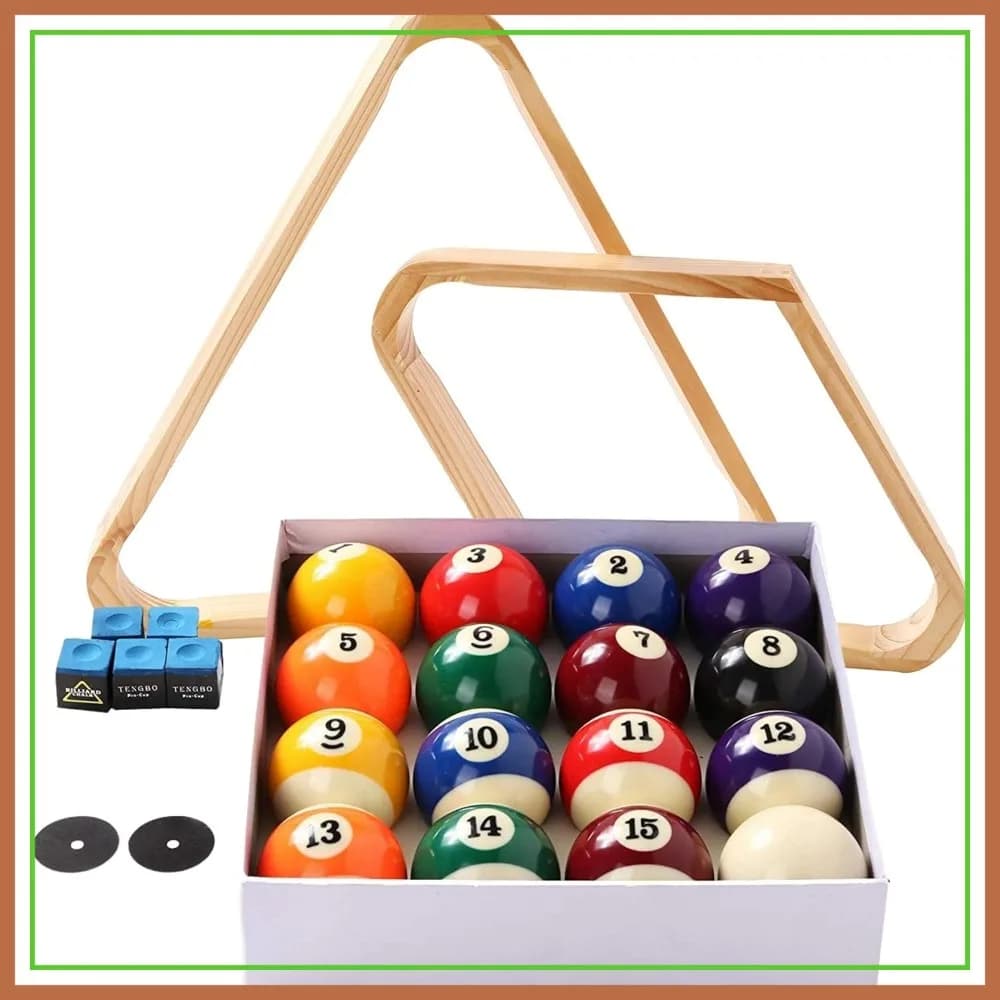 Set di Biglie da Biliardo con Supporto in Legno, Gessetti per Stecca e Adesivi per Tavolo - Accessori per Tavolo da Biliardo