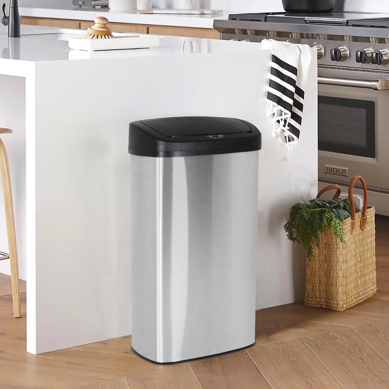 Pattumiera automatica da 22 galloni, pattumiera touch-free in acciaio inossidabile con coperchio con sensore di movimento per soggiorno, cucina, ufficio