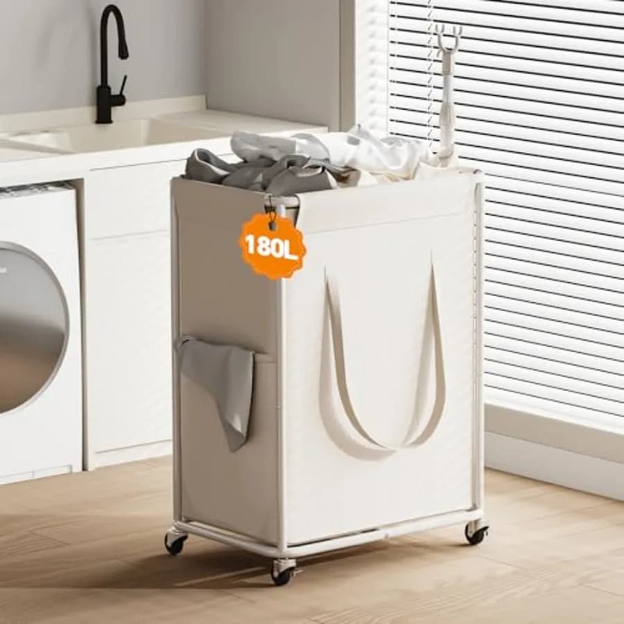 180L Large Laundry Hamper with Wheels Rolling Laundry Basket with Metal Frame and Removable Bag Design Dirty Clothes Laundry Ca