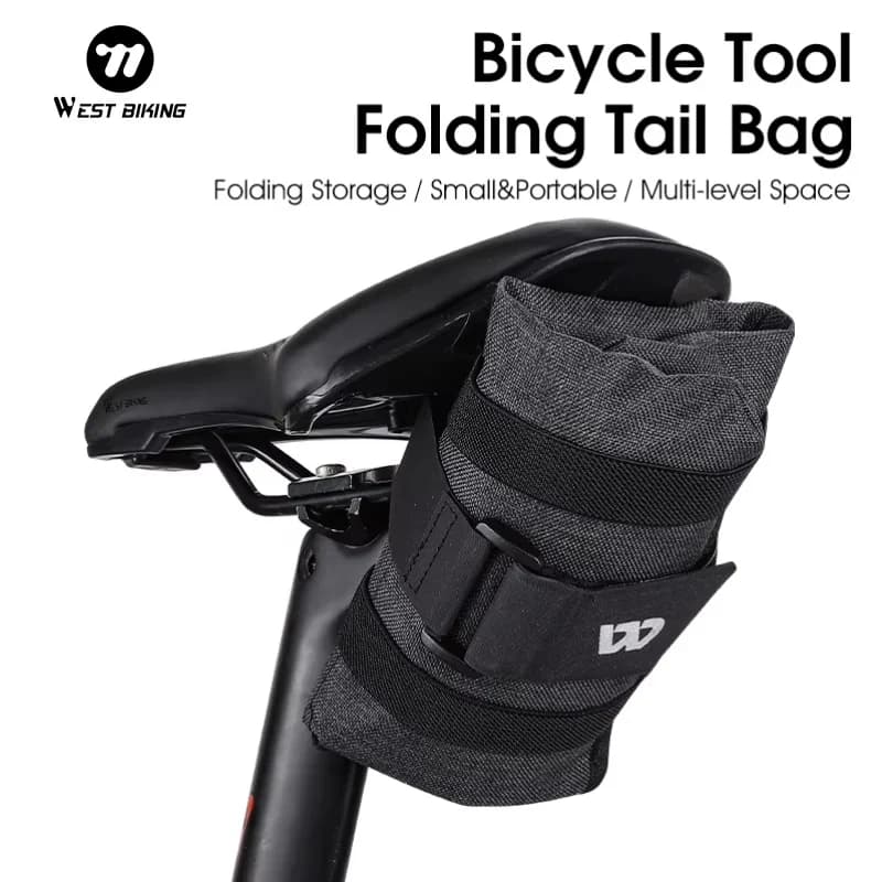 WEST BIKING Portable Folding Bicycle Tool Bag Waterproof Multi-Pocket Bike Repair Kit Storage Pouch for Top Tube & Seat Post