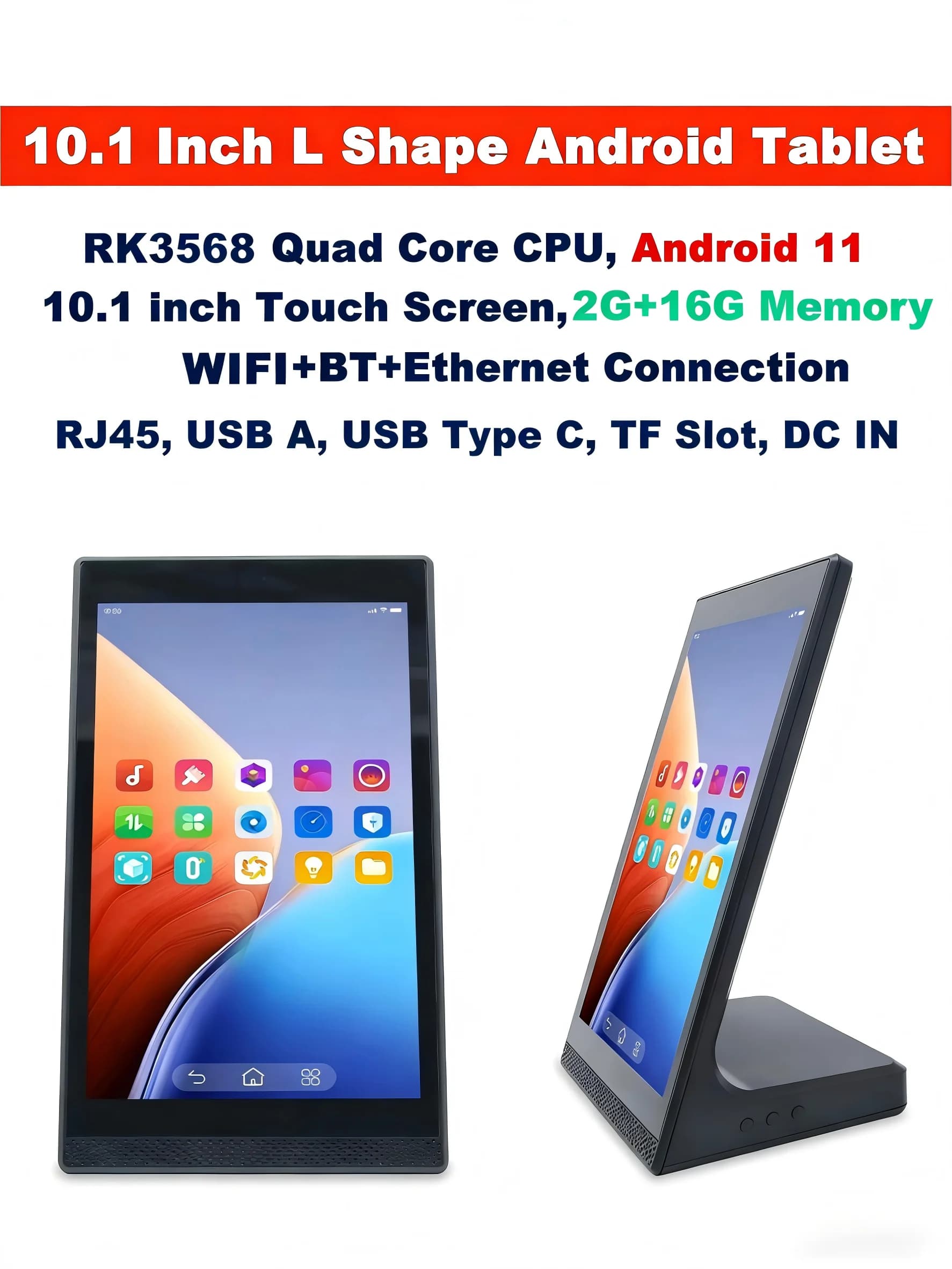 10.1 Inch L Shape Vertical Touch POS Tablet RK3568 4-Core Android 11 2G+16G Self Order Kiosk Loyverse Supported Customer Termina