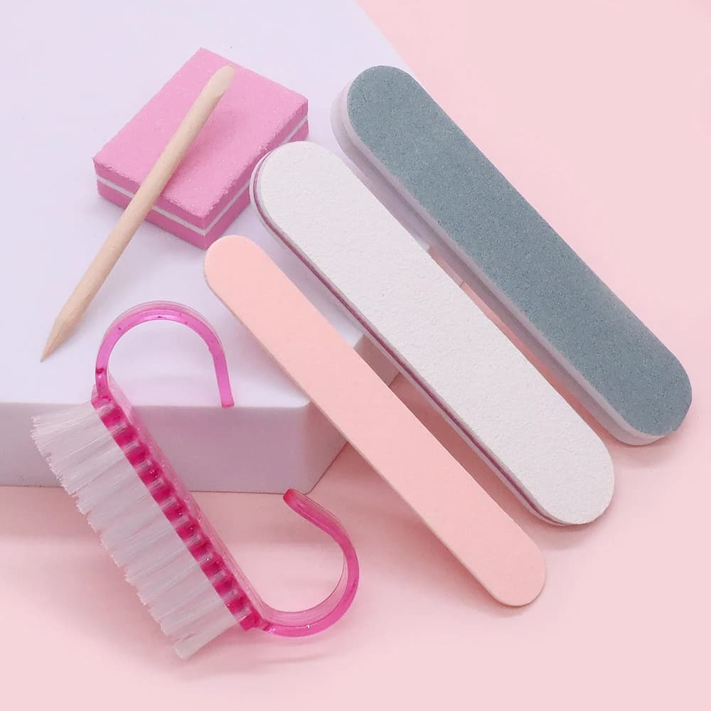 Set da 3/4/5/6 Pezzi Kit Manicure Mini Lima per Unghie Blocco Buffer Colorato Lime in Carta Vetrata Spingicuticole in Legno d'Arancio Strumenti per la Cura delle Unghie