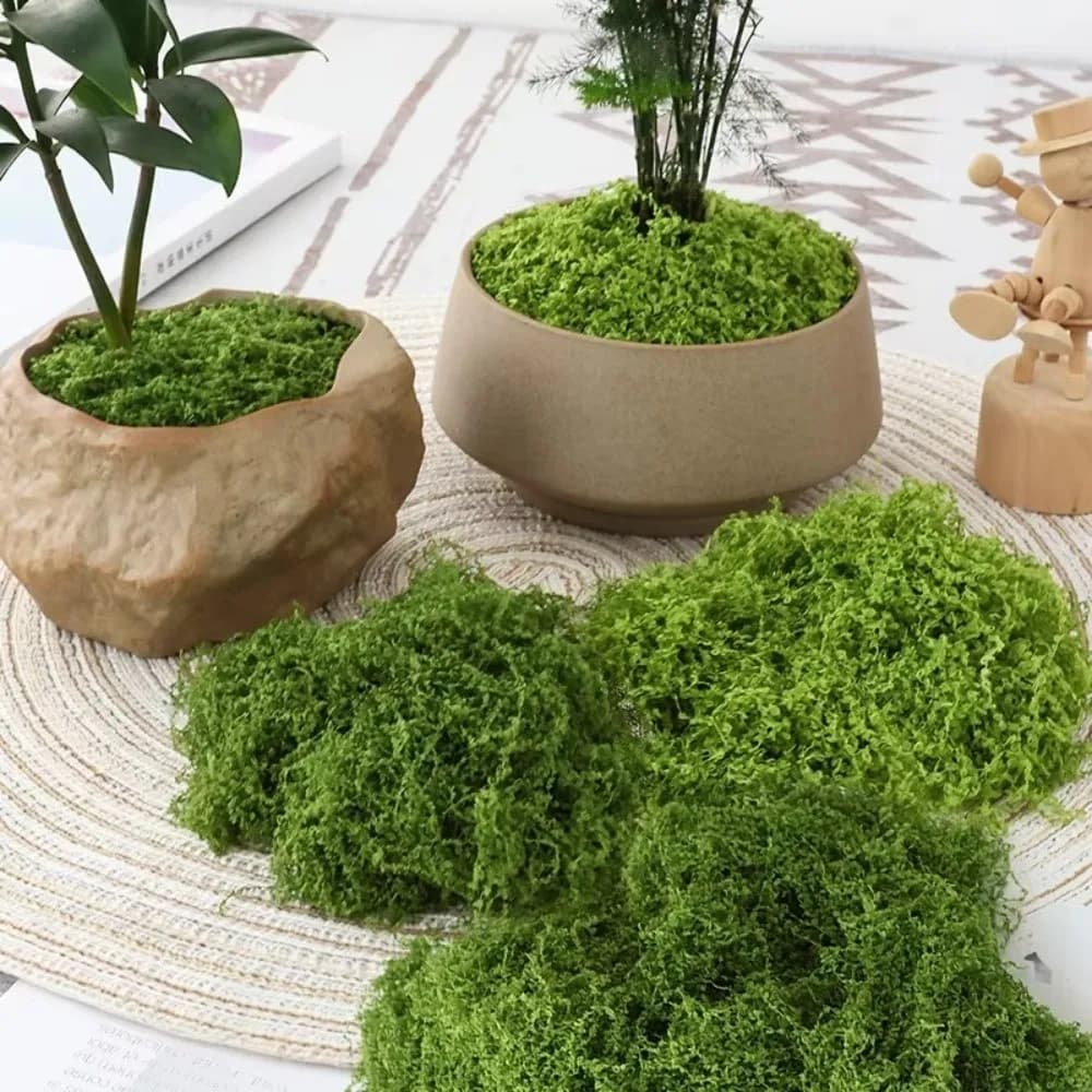 Polyester Artificial Moss Plants Realistic Texture No Fading Faux Preserved Moss No Watering Year-round Green