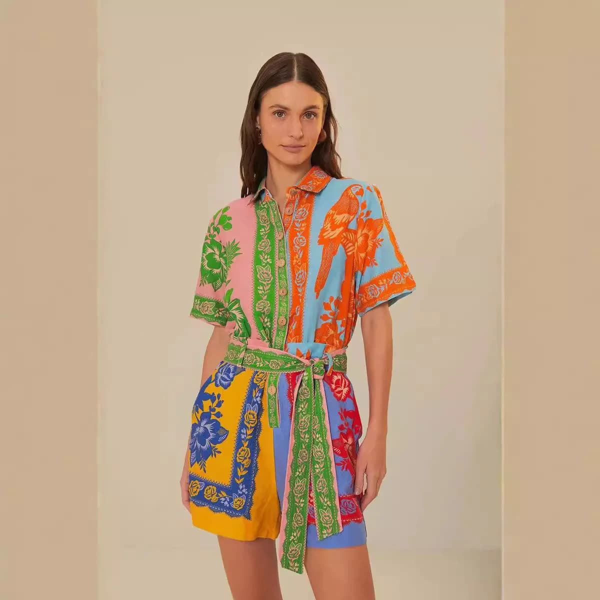 Tuta Corta Casual a Righe alla Moda da Donna, Abbigliamento per Passeggio Urbano, Gonna Corta a Vita Alta, Manica Corta, Abbigliamento Premaman Imbottito