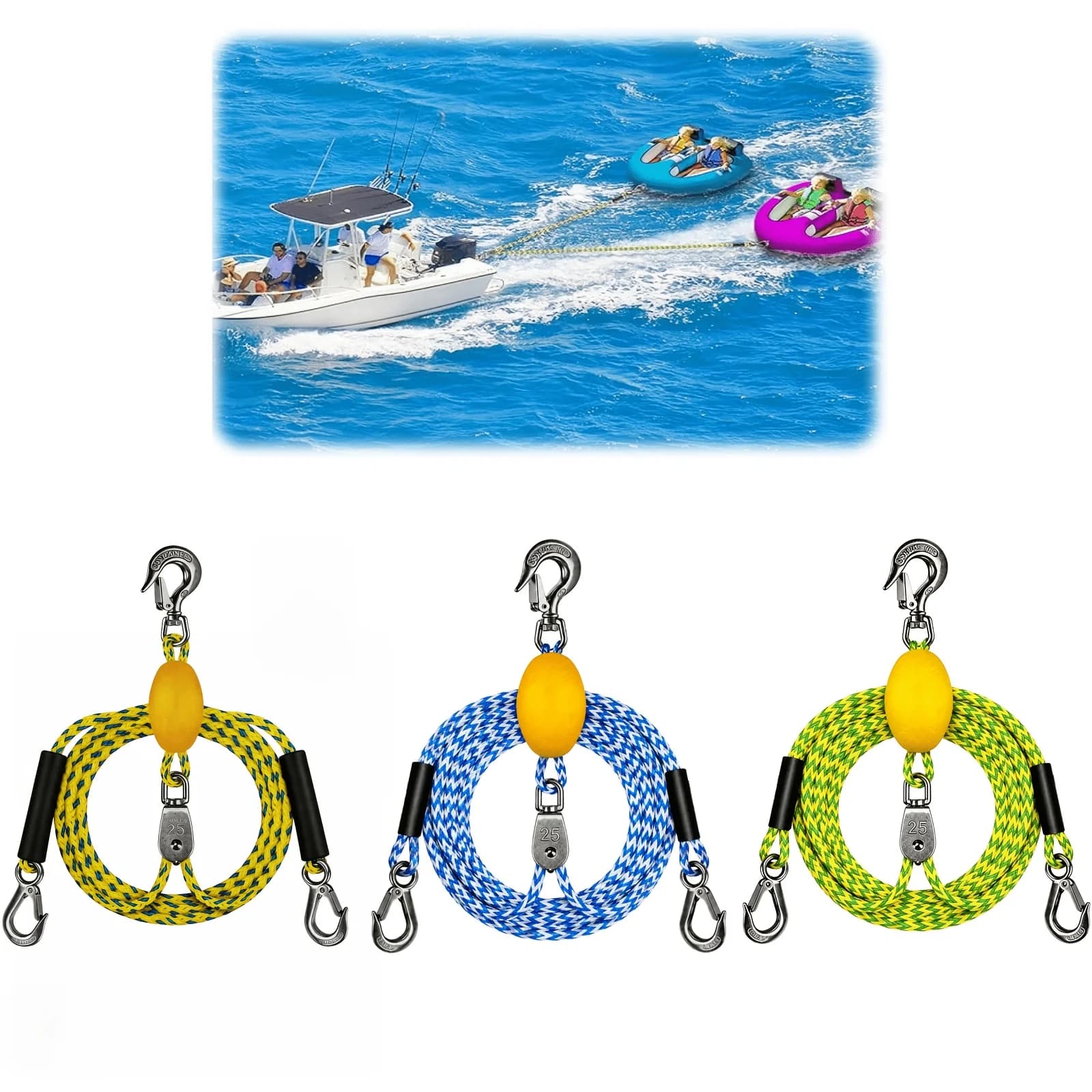 Heavy Duty Marine Tow Rope With Floating Pvc Foam Tube Stainles Steel Buckle Resistant Towable Tube Snowboard Multi Person Water