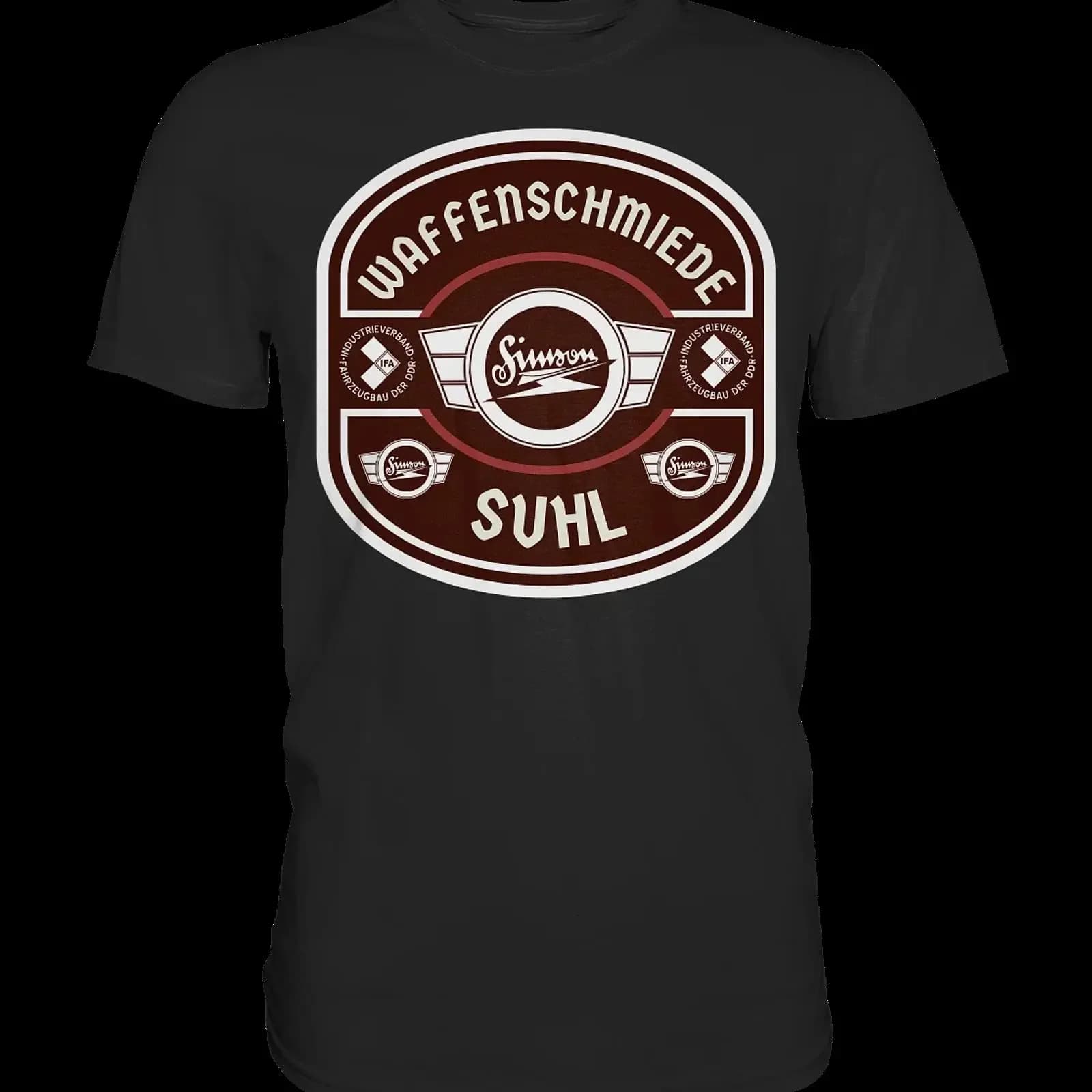T-shirt Premium Vintage Waffenschmiede Suhl Simson IFA VEB DDR Schwalbe SR1 2 S50 Regalo Uomo Moda Elasticizzata Effetto Lavato