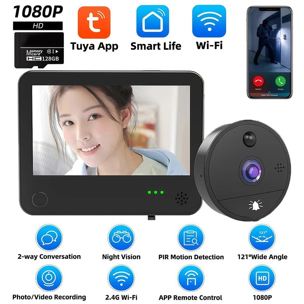 1080P Tuya WiFi Smart Video Campanello Spioncino Telecamera Campanello Visualizzatore 170 Gradi Rilevazione di Movimento APP Telecomando Casa