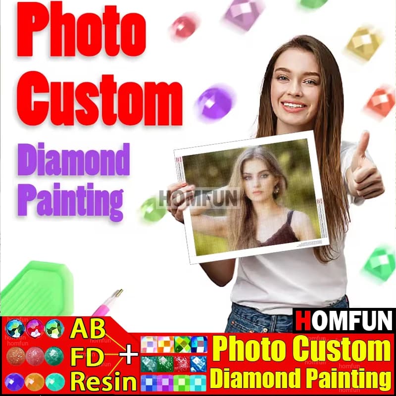 HOMFUN Resin + Fairy Dust + AB Drill Photo Custom Customizable For Any Image DIY 5D Mosaic Embroidery Hobby Birthday Gift