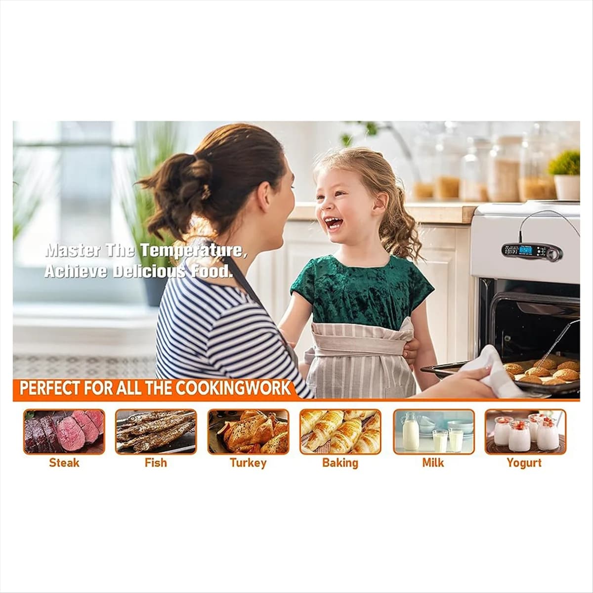 B43C Termometro digitale da cucina Termometro da forno per carne a lettura istantanea con sonda per cucinare alimenti veloci e precisi con retroilluminazione