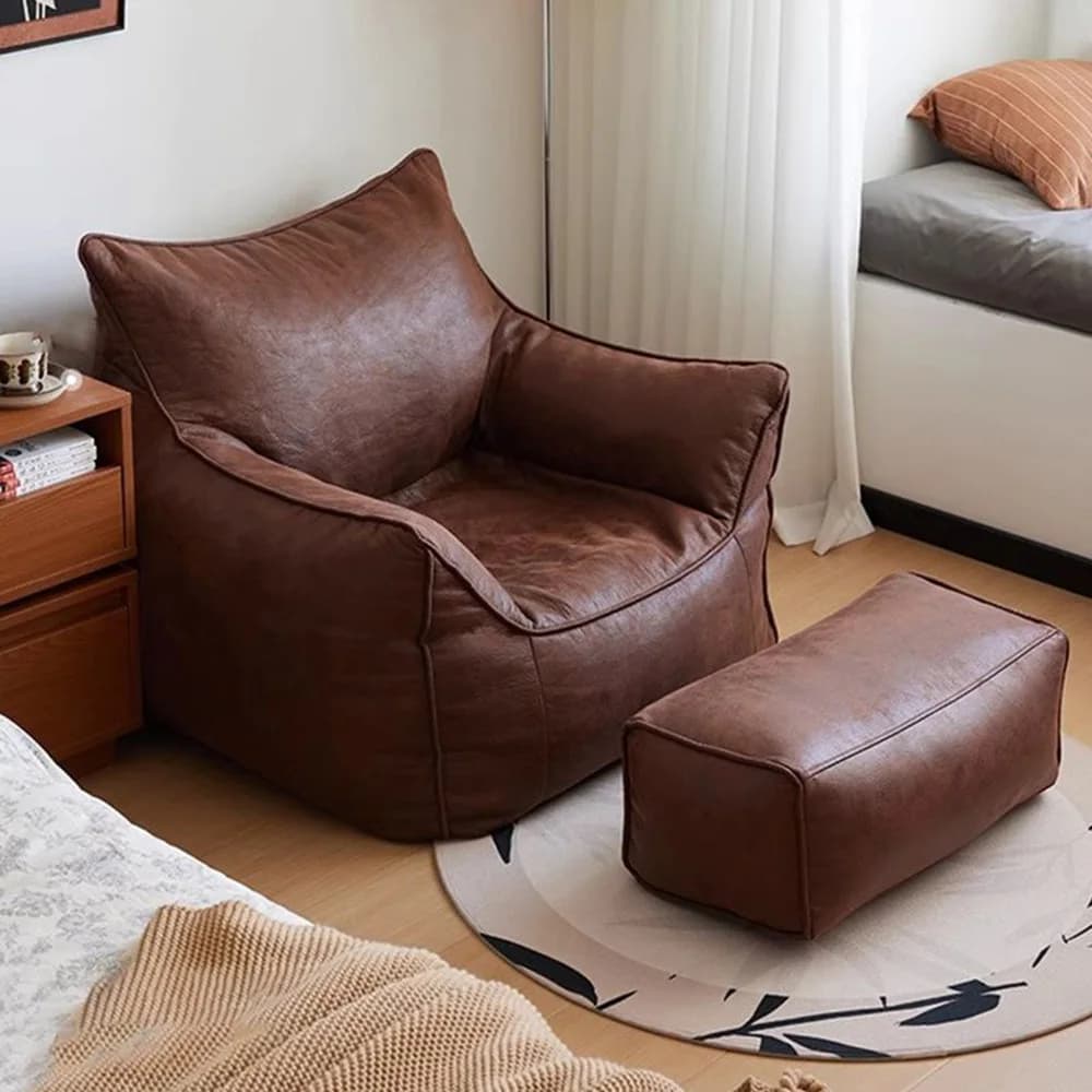 New Nordic Retro Single Sofa Casual Small Apartment Bean Bag Sofa Living Room Bedroom Balcony Seat Small Lazy Sofa with Footrest