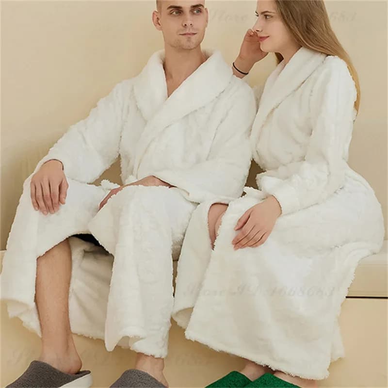 Pair of thick flannel bathrobe autumn winter Kimono luxury bathrobe loose dress night dresses Casual clothes for home dressing in coral fleece