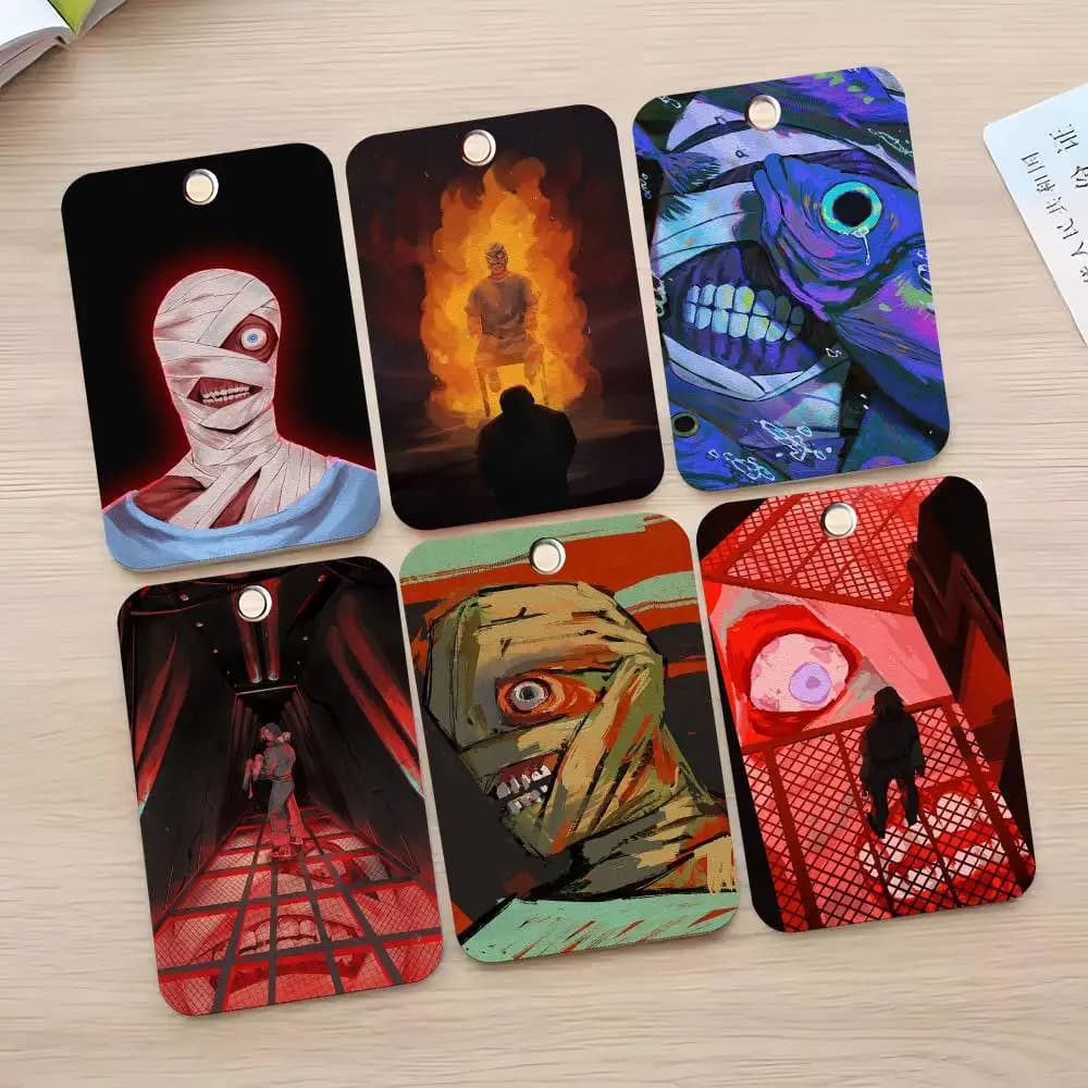Leather keychain with access card shape, card case, card holder, key accessories, horror theme