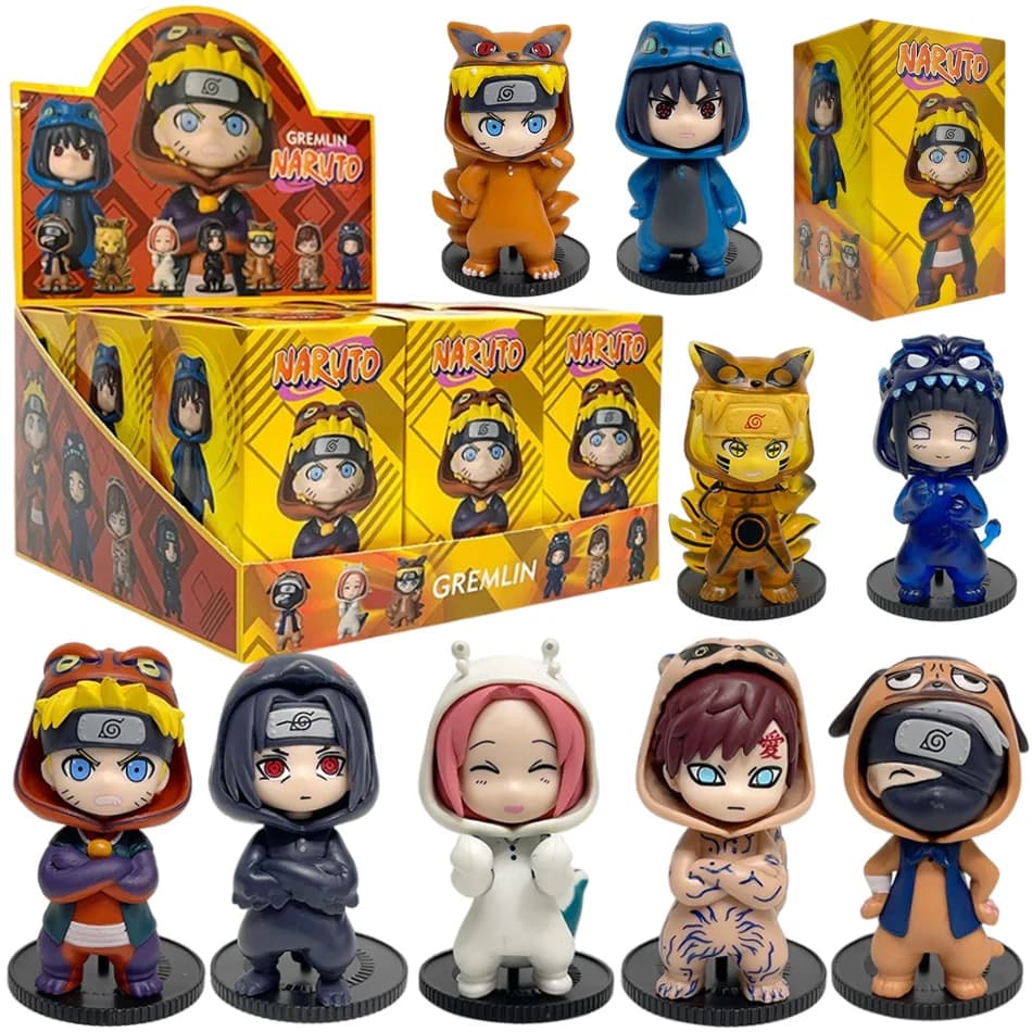 Anime 8 cm Naruto 9 pezzi Set scatola cieca casuale Haruno Sakura Kakashi Sasuke Action Figure modello di film giocattolo compleanno regalo di Natale