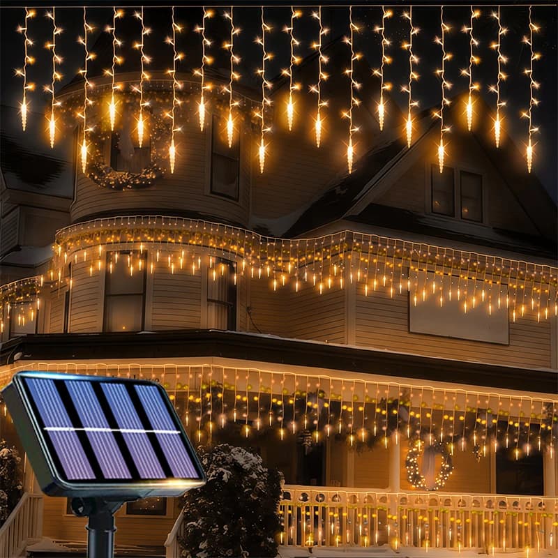 Ghirlanda LED 96/162 LED, Luci a Cascata a Forma di Ghiacciolo, Illuminazione Solare per Esterni, Decorazione per Giardino, Strada, Matrimonio