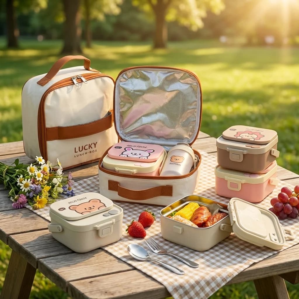 800/700ml Square Cute Lunch Box For Kids Students Microwave Safe Sealed 304 Stainless Steel Lunch Container With Handle&Cutlery
