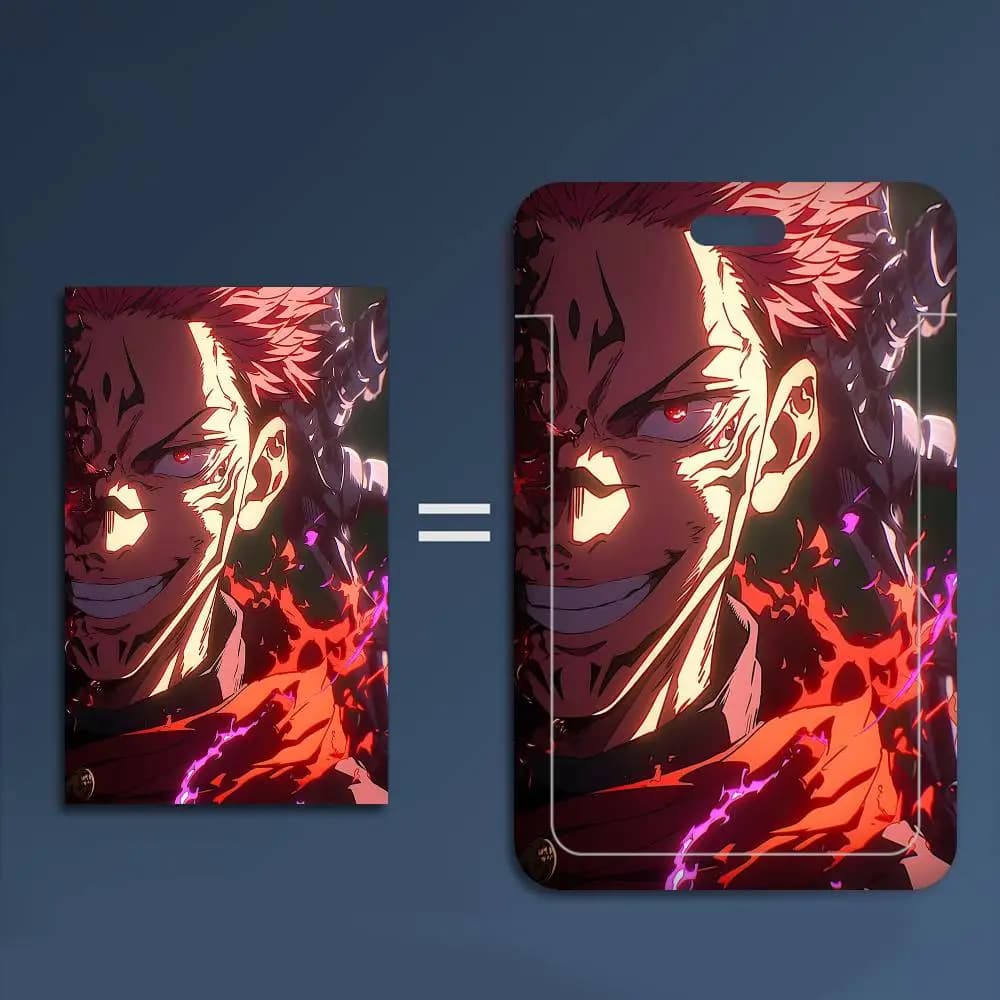 Porta badge identificativo Anime Ryomen Sukuna, custodia per tessere aziendali, porta tessere per dipendenti, custodia per tessere autobus con cordino.