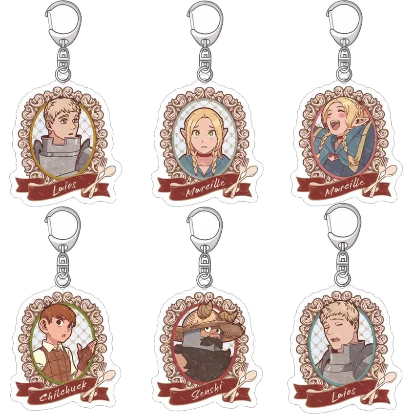 55MM Anime Delicious in Dungeon Figure Laios Touden Marcille Donato Chilchuck Tims Senshi of Izganda Acrylic Keychain Cute Gifts