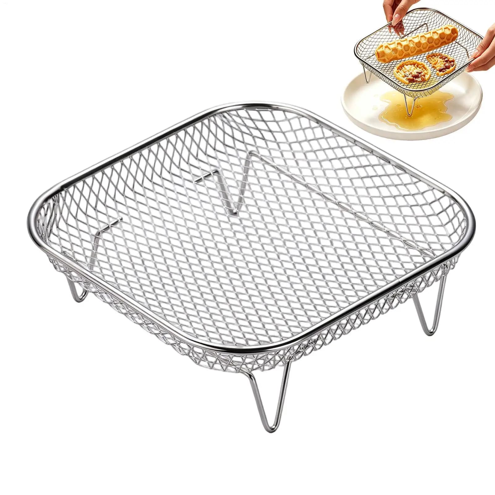 1pc New Durable Stackable Air Fryer Rack Stainless Steel Air Fryer Tray Grill Basket Kitchen Gadgets Air Fryer Grill Rack