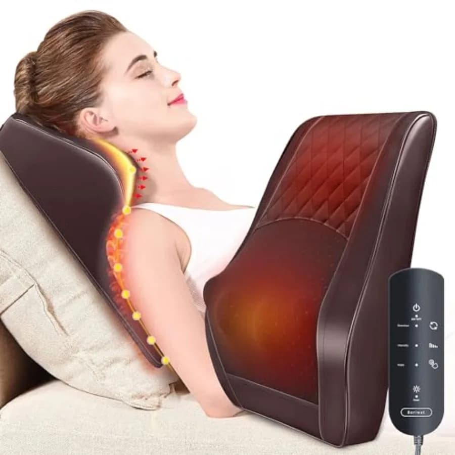 Back and neck massager with Heat, Shiatsu Massage Cushion for Relieving Pain, Black and Grey, Deep Massage for Neck and Back