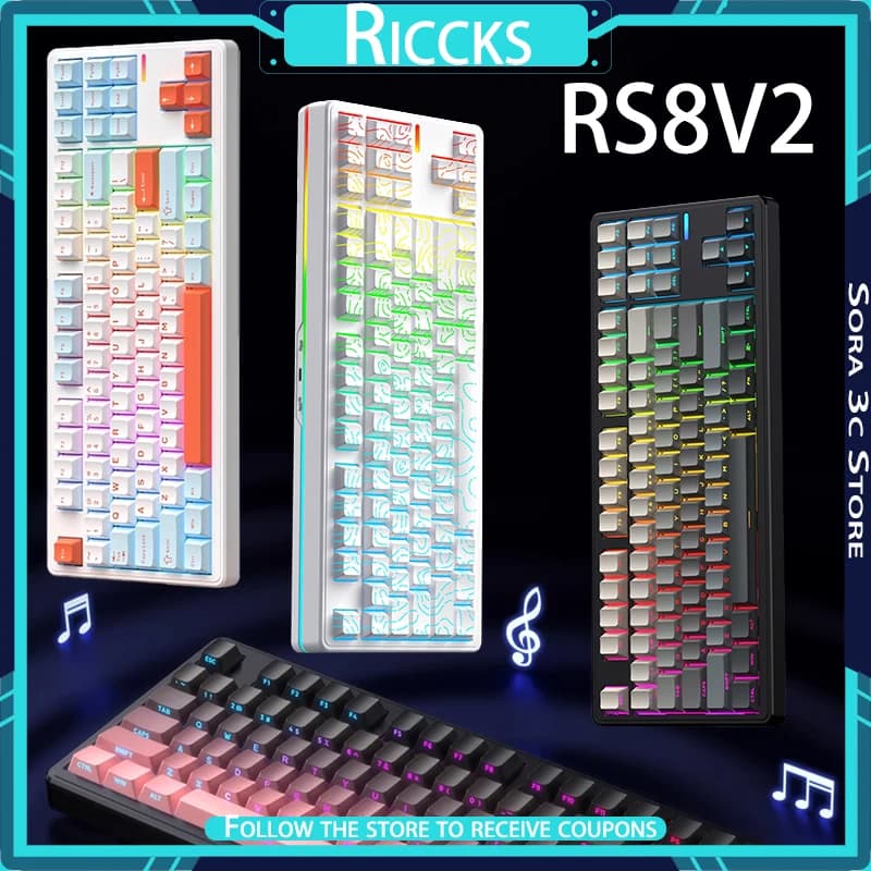 Riccks RS8V2 Mechanical Keyboard Wireless Bluetooth Gasket Structure Ergonomics Hitting Hifi Sound Custom Office Gaming Keyboard