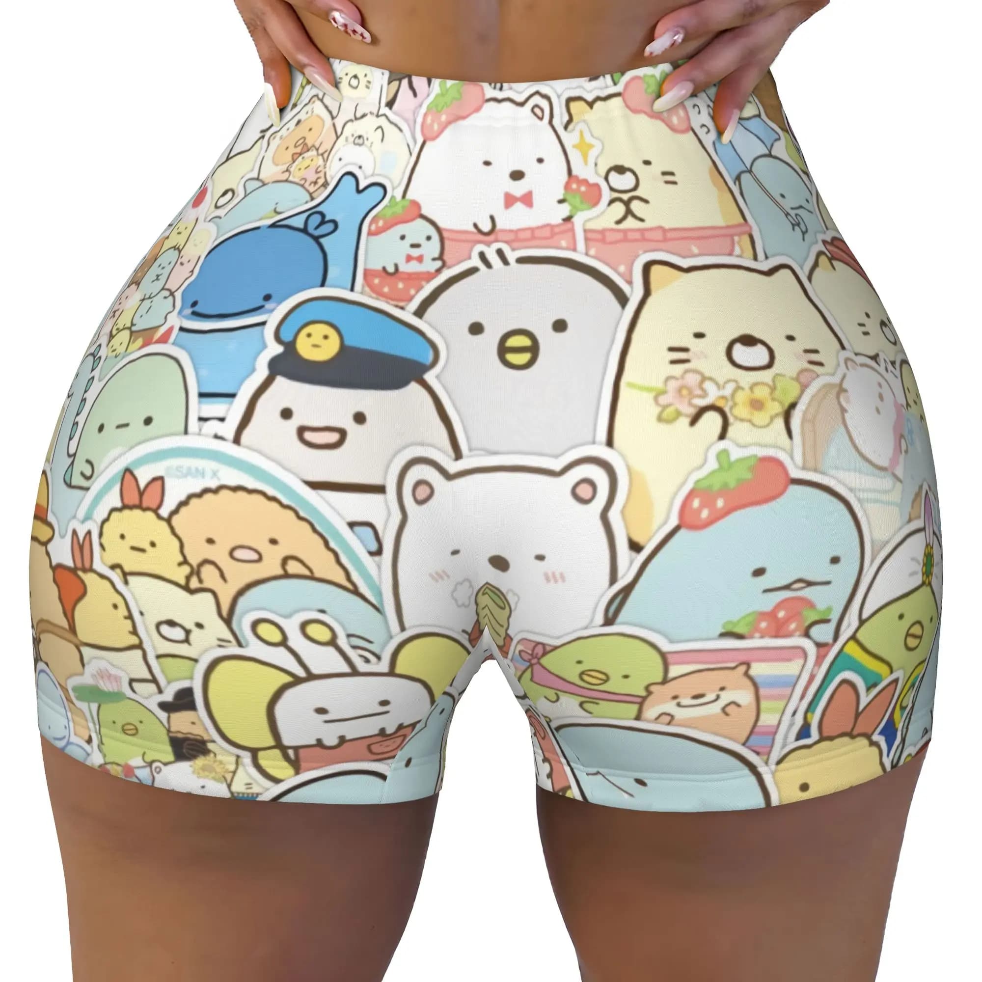Women Japanese Anime Sumikko Gurashi Cartoon Workout Yoga Shorts Gym Athletic Volleyball Biker Shorts