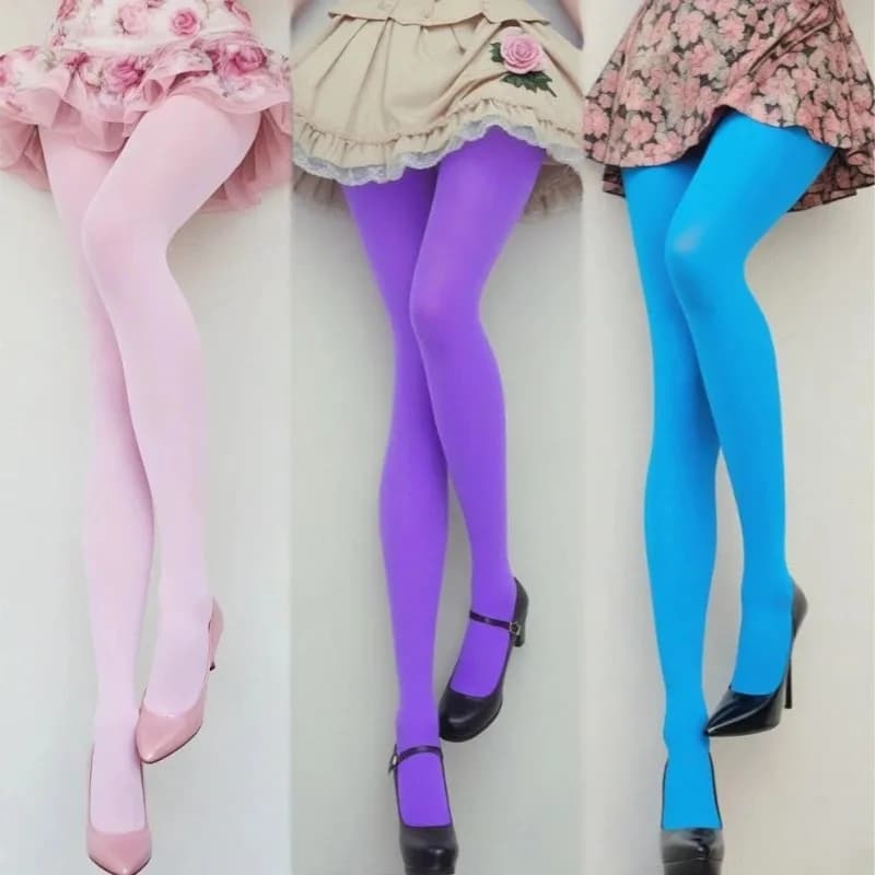 Calze lunghe colorate 80D da donna, viola tinta unita, traspiranti e confortevoli, collant sottili stile Lolita, opachi e opachi al tatto