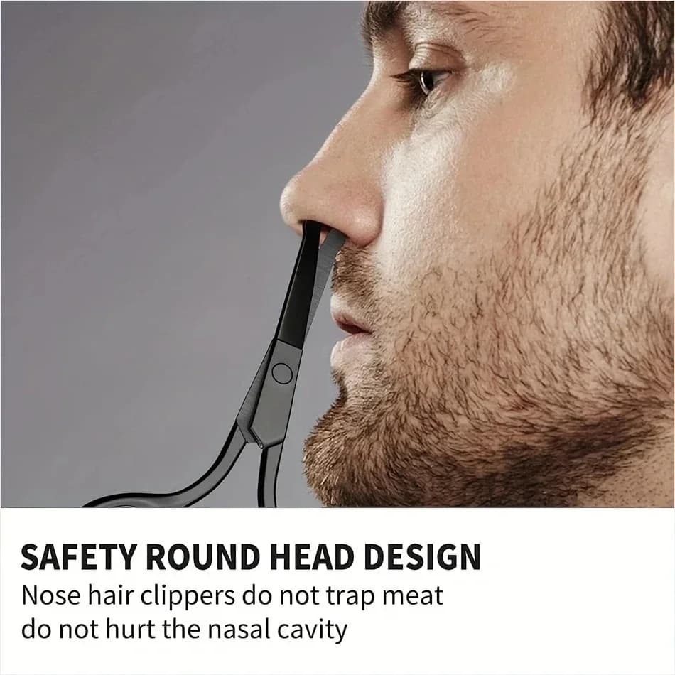 Safe Nose Hair Scissors Unisex Stainless Steel Black Round Head (Do Not Hurt Nose)