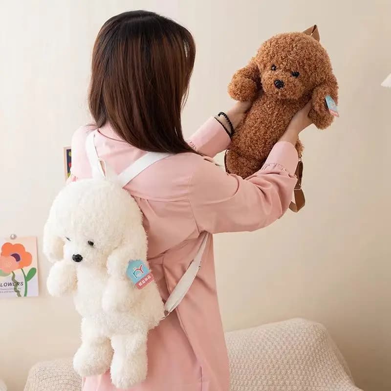 Cute 35cm/45cm Brown Teddy Dog Plush Backpack Soft White Poodle Stuffed Animal Realistic Puppy School Bag Shoulders Bag Gifts