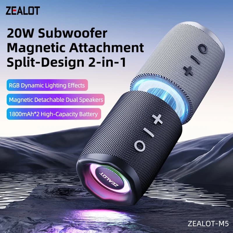 ZEALOT-M5 Altoparlante Bluetooth Magnetico 2-in-1, Mini Speaker con Funzione di Alimentazione e Accoppiamento, Colore Macaron, Altoparlante a Doppio Canale, Scheda Micro SD