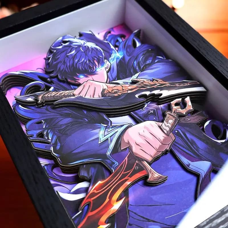 Solo Livellamento Anime Figura Ritratto 3D Disegna Seong Jin Woo Arise From The Shadow Decorazione della camera da letto ad alta definizione Regalo