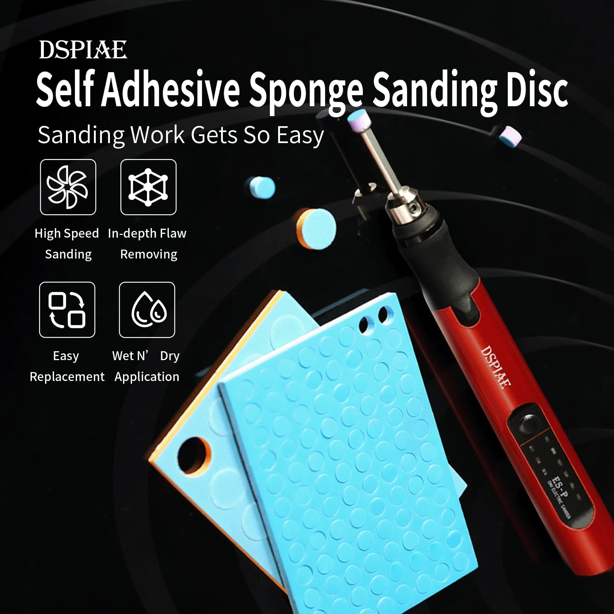 DSPIAE Sponge abrasive disc Round precut abrasive sandpaper compatible with the ES-P electric sharpening pen for modeling tools