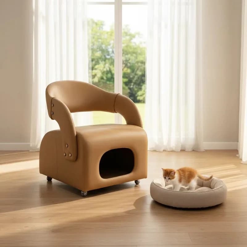 Leather cat litter lounge chair, easy-to-clean leather pet bed and sofa, furniture suitable for both humans and pets