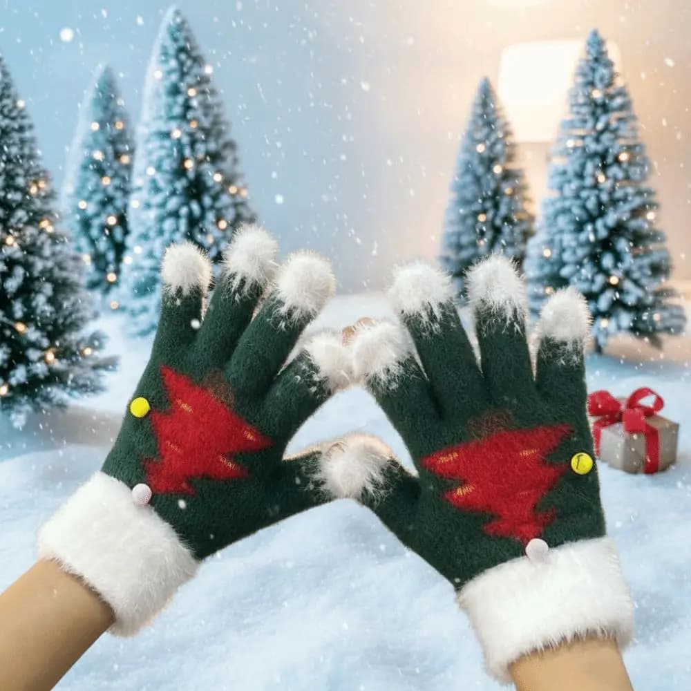 Red Green Christmas Gloves Knitted Woolen Elastic Wrist Winter Knit Mittens Double Colored High Quality Touchscreen Full Finger