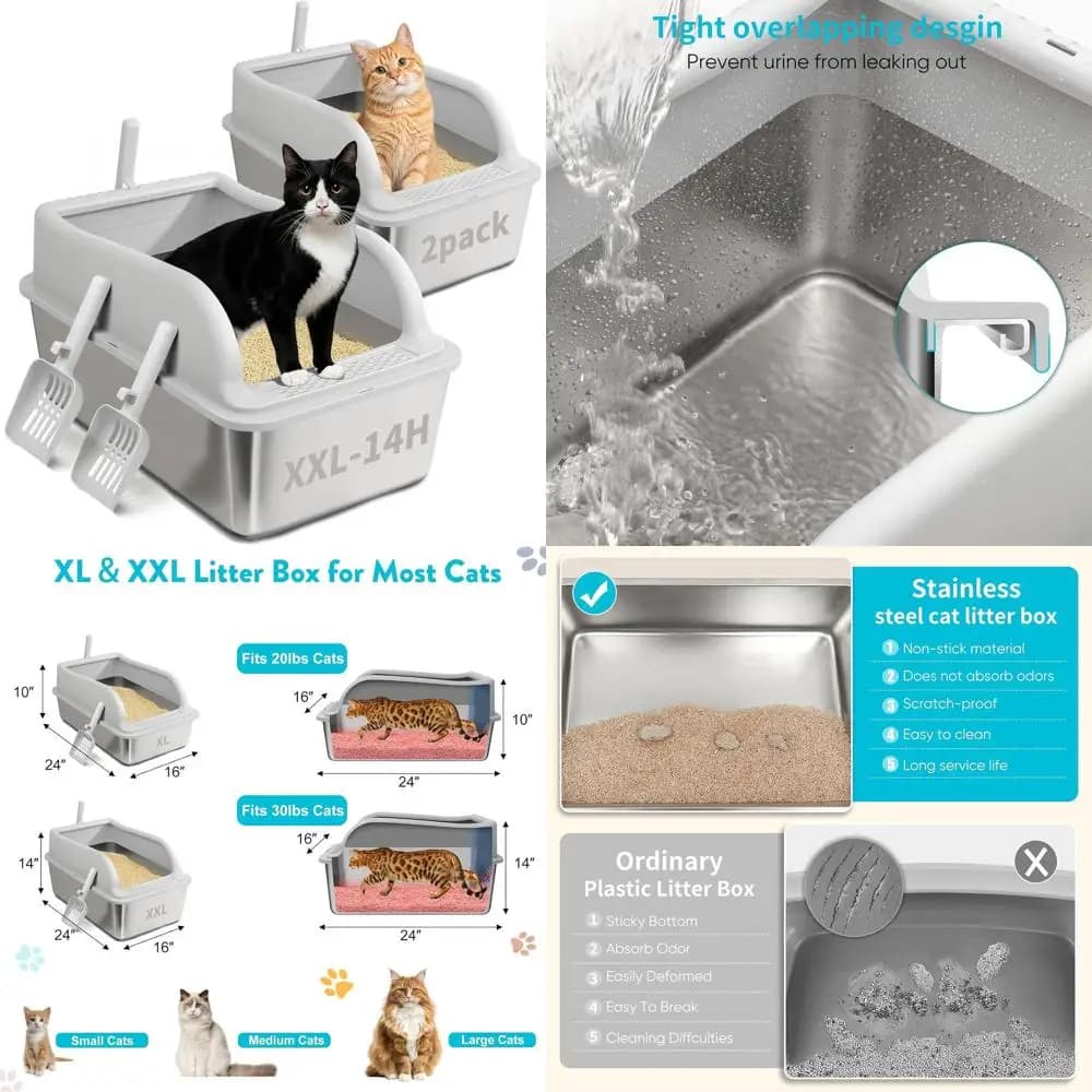 Lettiera per Gatti e Gattini Extra Large in Metallo con Coperchio - XXL con Bordi Alti, Inodore, Antiaderente, Facile da Pulire, Pale Incluse