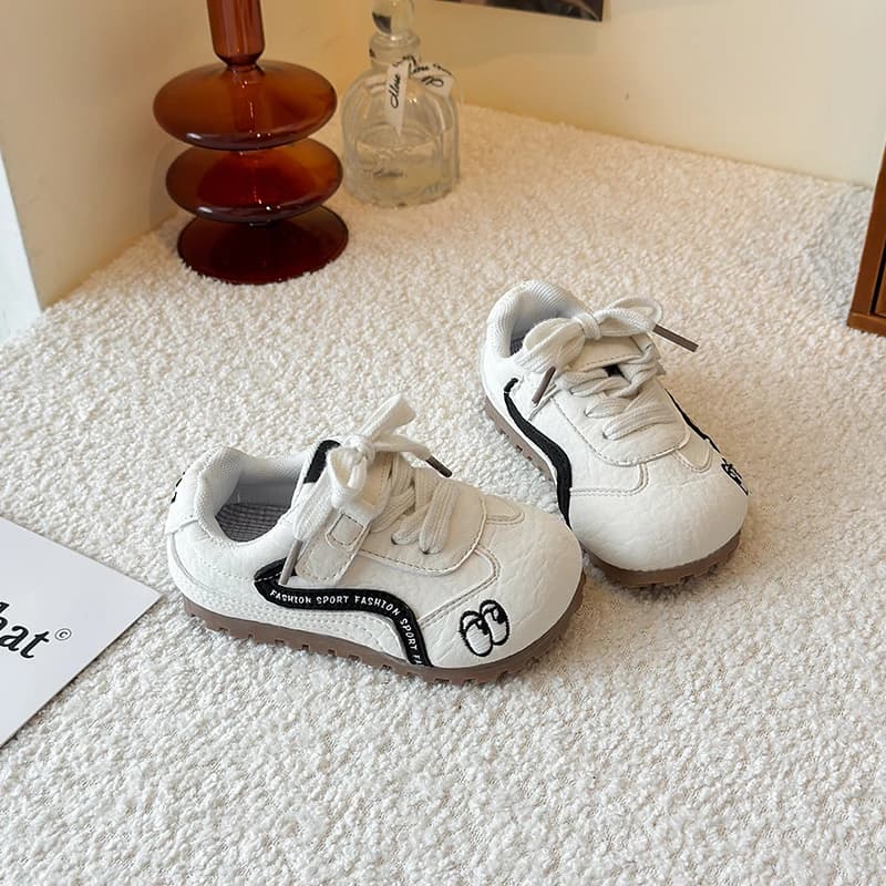 Kids Cartoon Eye Print Retro Sneakers Single Velcro Strap Lace Up Design Gum Rubber Anti Slip Sole Daily Casual Walking Footwear