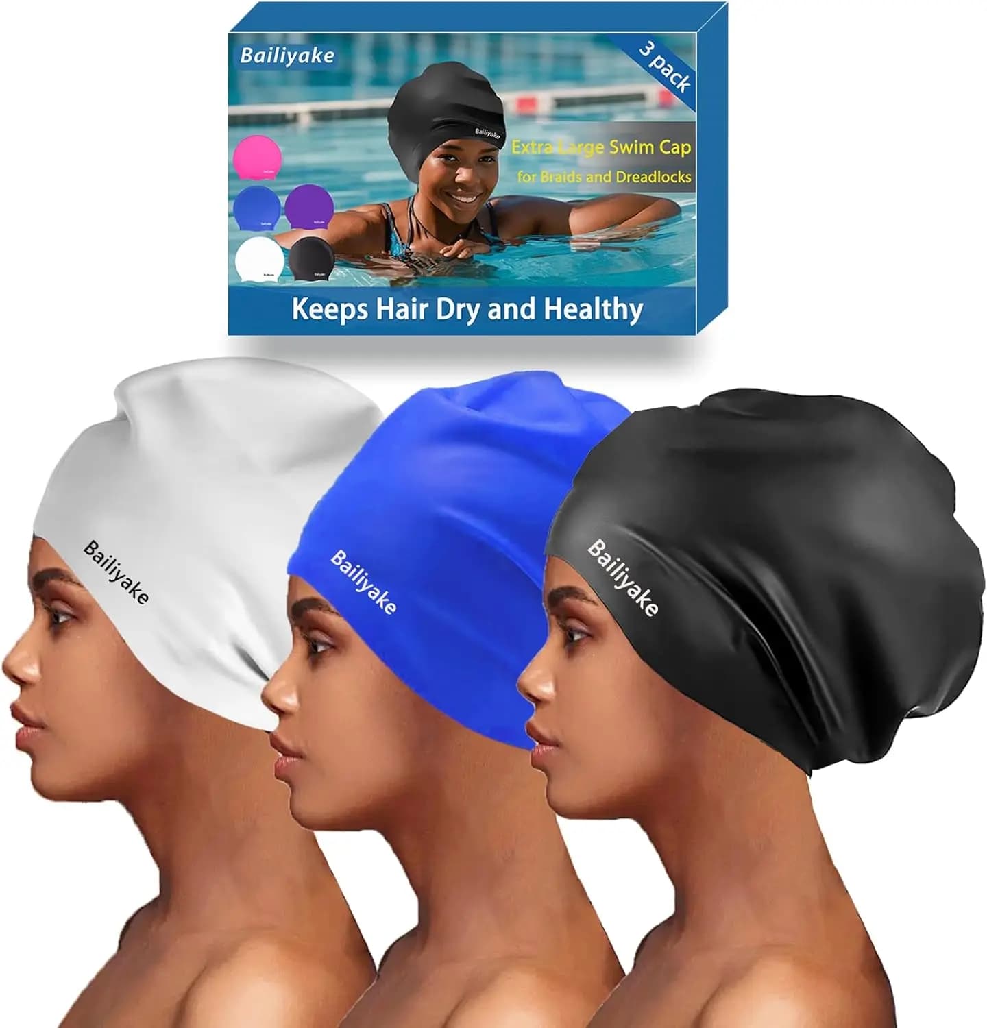 Pack of 3 Extra Large Swimwear for Trecks and Dreadlock - Waterproof Swimwear for Women with Long and thick Hair, Hair Protection