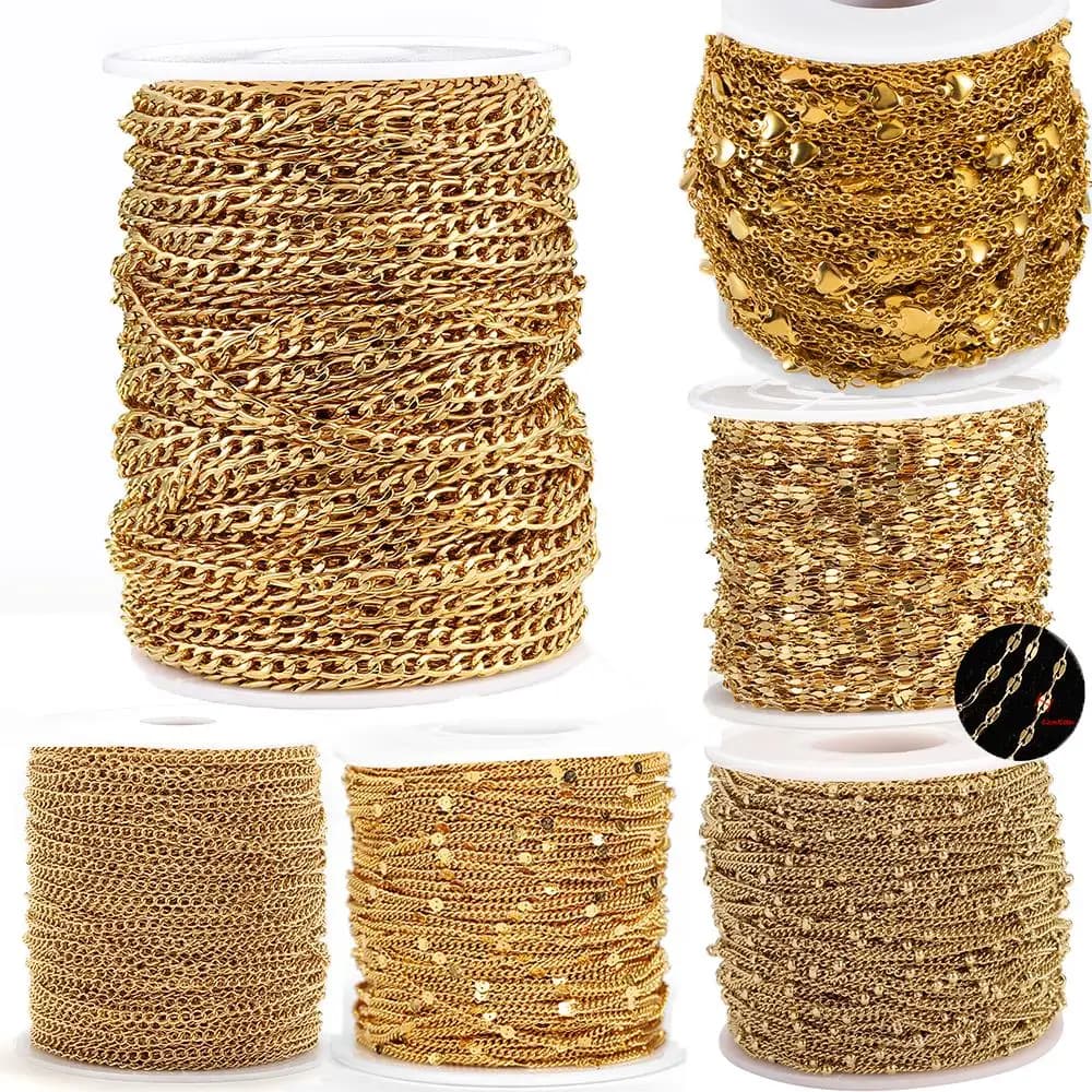 2Meters Stainless Steel Chains Available In Multiple Styles for DIY Necklace Bracelet Jewelry Making Accessories Beaded Chain