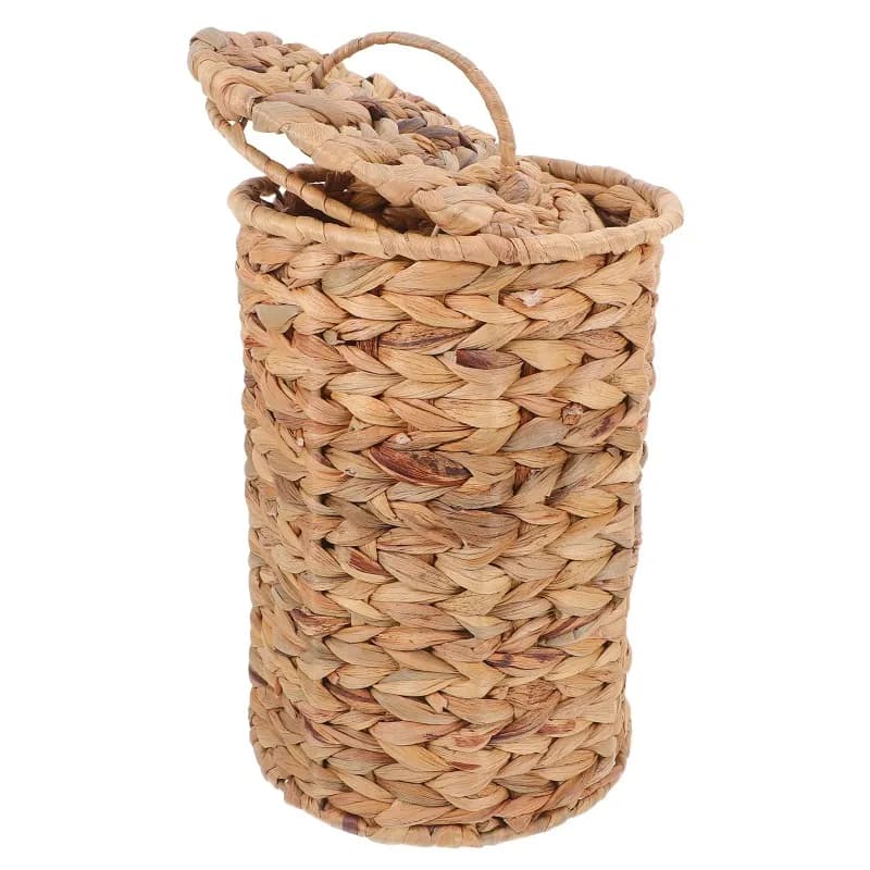 Handwoven Natural Rattan Trash Can Wicker Waste Basket Farmhouse Decorative Bin Bedroom Bathroom Desktop Office Compact