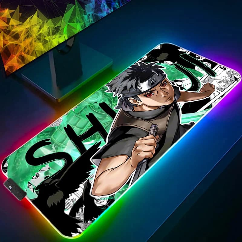 Tappetino per mouse RGB grande per e-sport, durevole, anime, liscio, flessibile, in gomma Naruto, per PC, tastiera, retroilluminazione a LED, mousepad