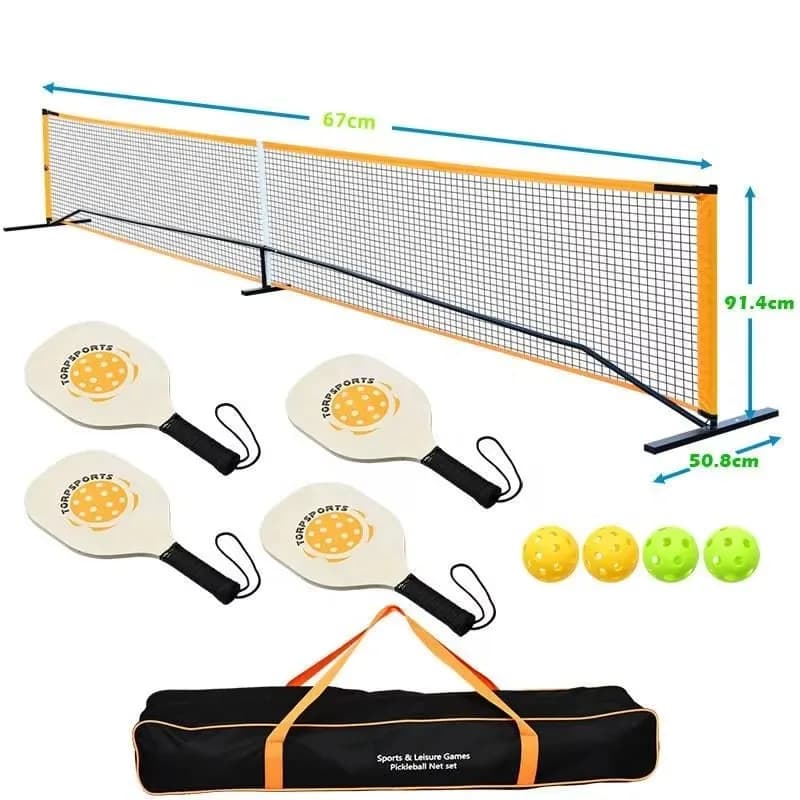 High Quality 22ft Portable Pickleball Net with Balls and Paddles Carry Bag Regulation Size-Tennis Product