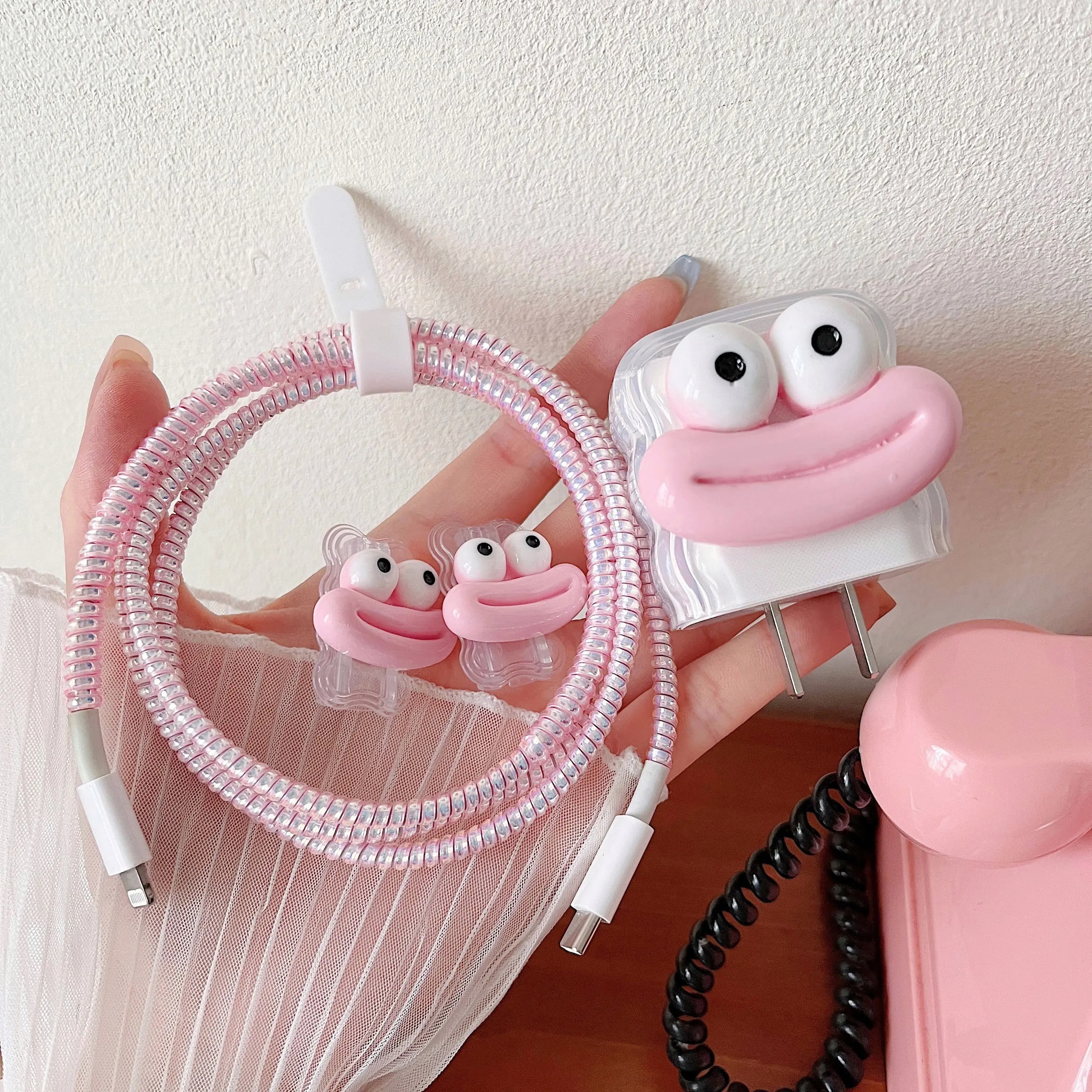 Funky Big Lips Charging Cable Protector Case For iPhone Charger Head Protection Cover 20W 18W Adapter Cord Winder Organizer Set