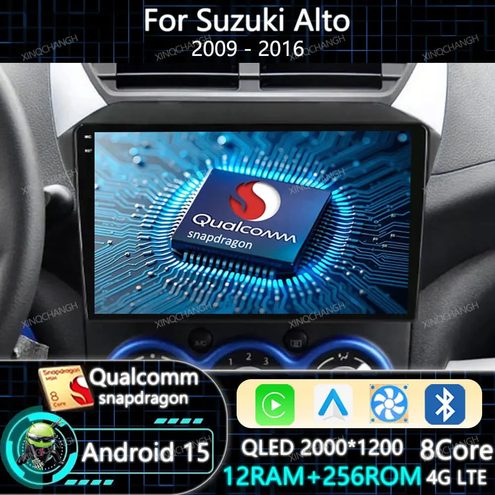 Android 15 Car Radio Carplay Auto For Suzuki Alto 2009 - 2016 Qualcomm 2DIN 4G WIFI Multimedia Video Player BT Navigation QLED