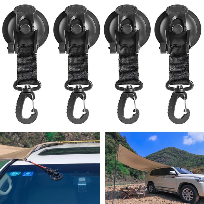 4 pezzi di tende per camion per auto, ventose, fibbia, tende laterali triangolari rotonde, ancore per tende da campeggio all'aperto, gancio di fissaggio, accessori per auto