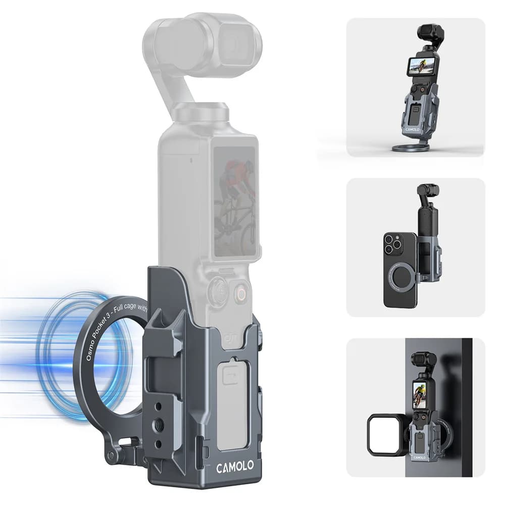 CAMOLO Supporto magnetico 2 in 1 per DJI Pocket 3 Action Camera Supporto per telefono di espansione per Iphone con supporto ColdShoe /1/4 NATO / DJI AC
