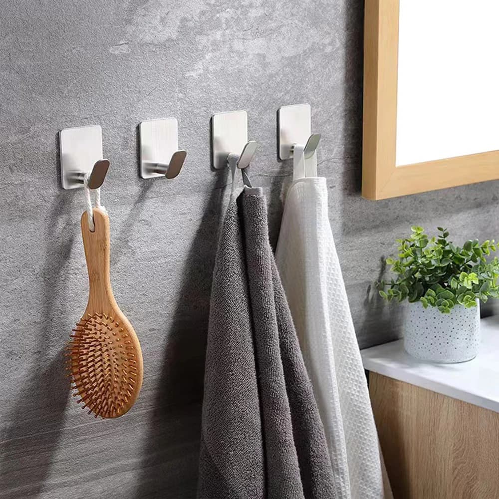 Wall Adhesive Towel Hooks Heavy Duty Stick on Wall Hooks Hanging Clothes Hats Bathroom Kitchen 304 Stainless Steel Hanger Hook