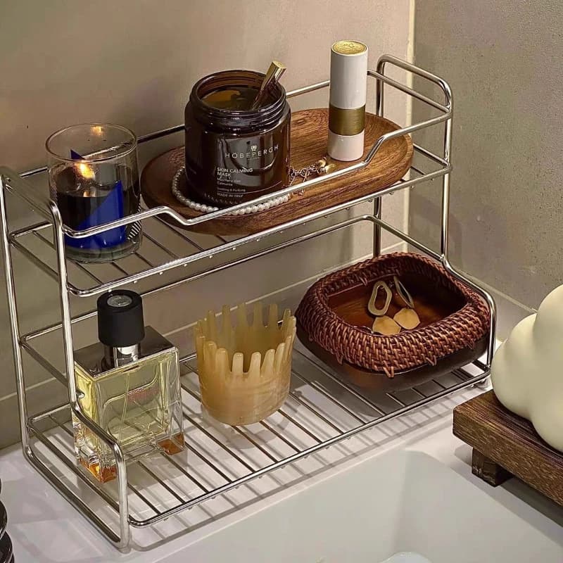 Minimalist Double-layer Storage Rack for Bathroom Sink for Storing Cosmetics Shower Gel Toiletries, Drainage Rack Storage Rack