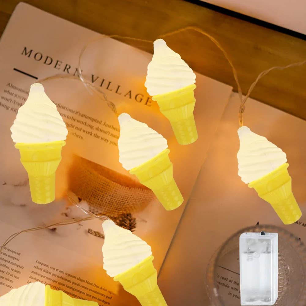 1 stringa di luci per gelato, lucine alimentate a batteria da 10 LED per feste in casa, decorazioni per attività natalizie senza batteria