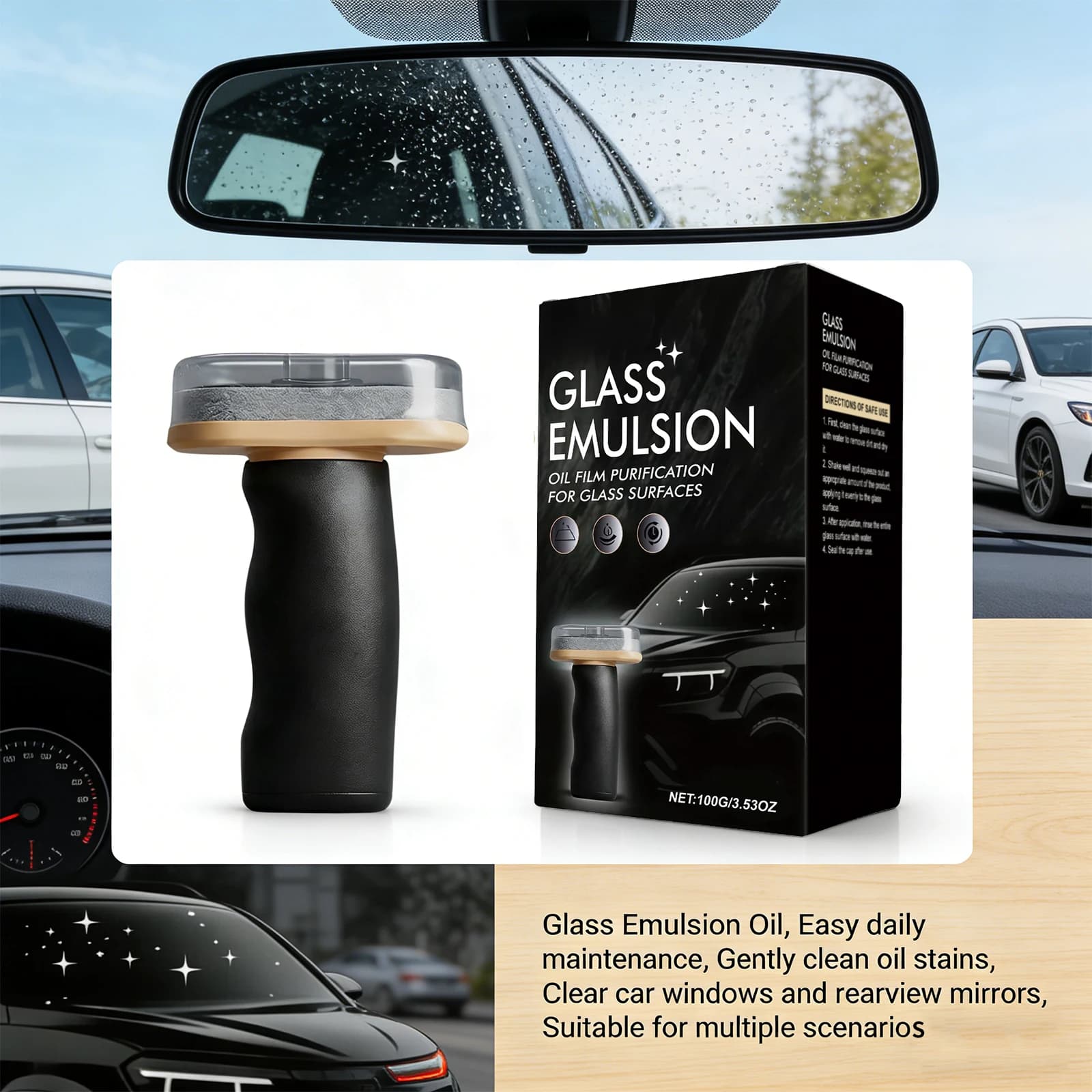 Handheld Glass Emulsion Oil Film Purification for Glass Surfaces Improve Clarity Windows Rearview Mirror Auto Glass Cleaning